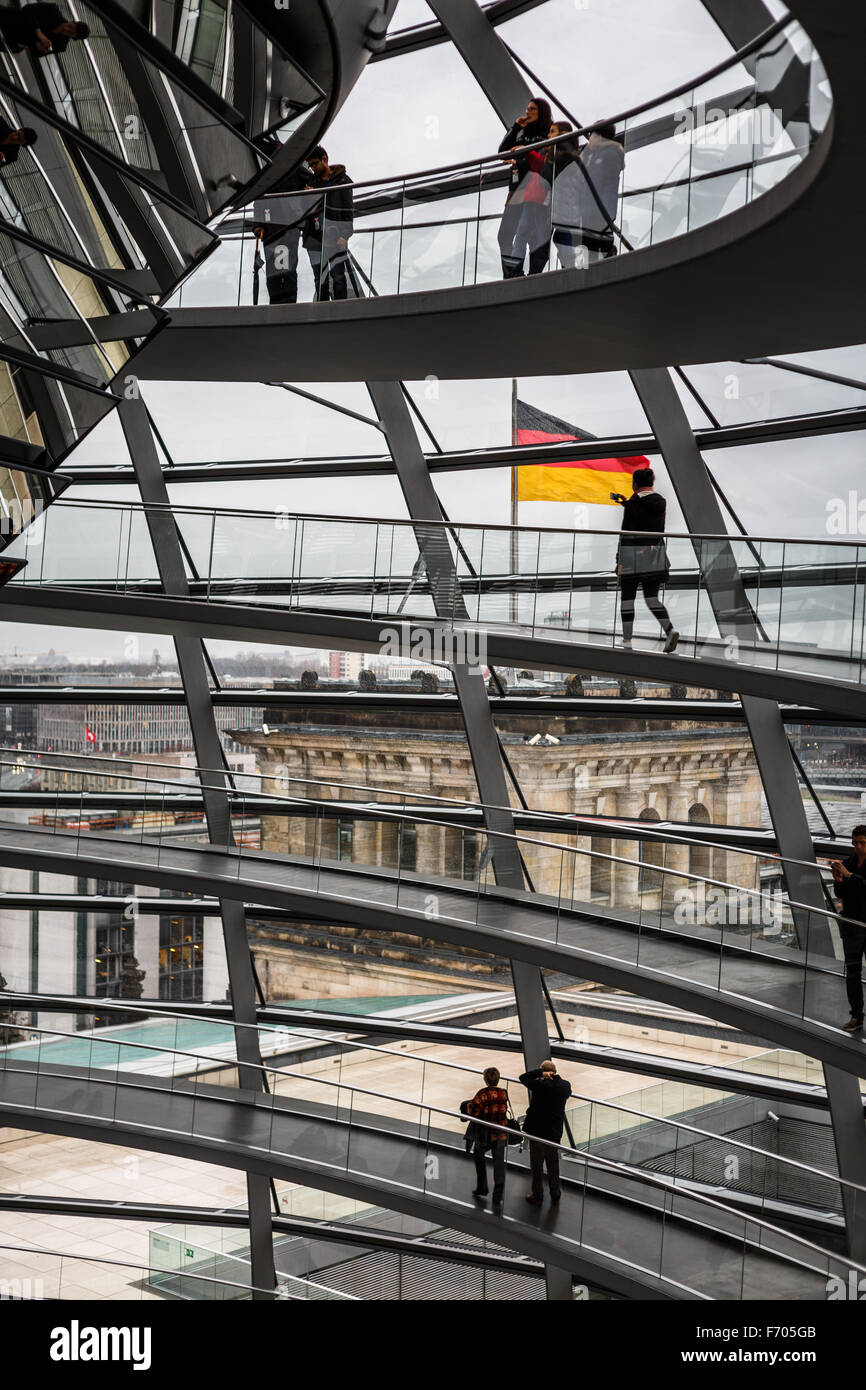 Inside the Dome of the Reichstag building in Berlin Stock Photo