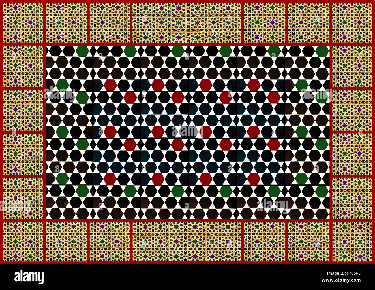 Moorish geometric design wall tiles collage Stock Photo Alamy