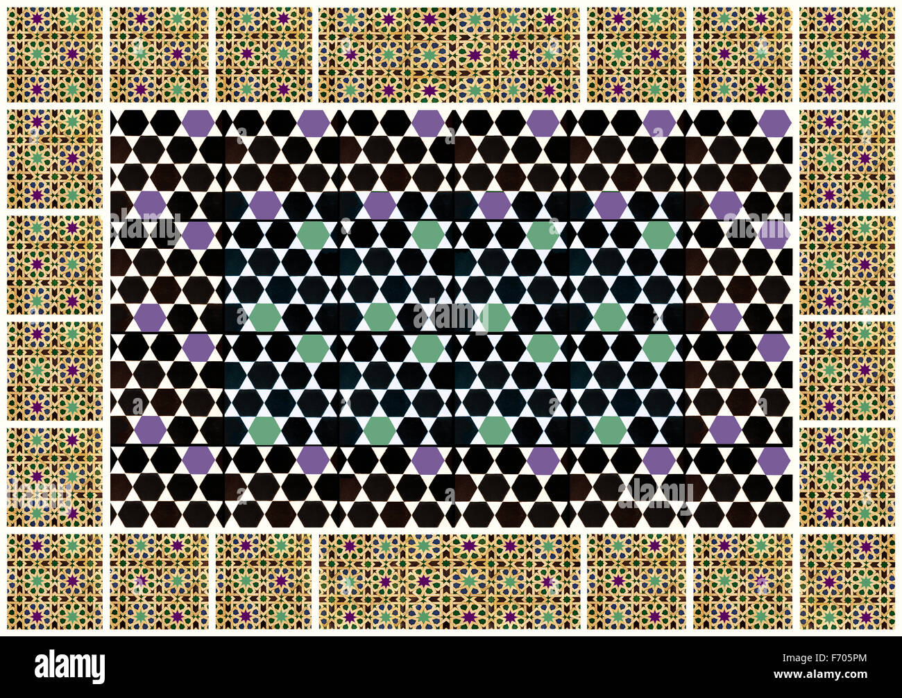 Moorish geometric design wall tiles - collage Stock Photo