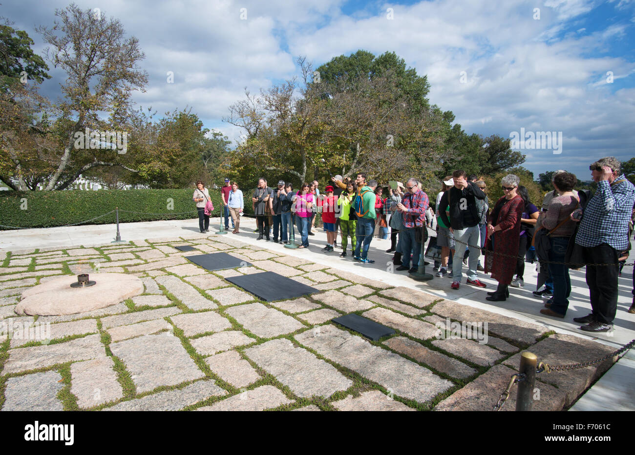 Visitors at the President John Fitzgerald Kennedy's Gravesite, Arlington National Cemetery, Arlington County, Virginia, USA Stock Photo