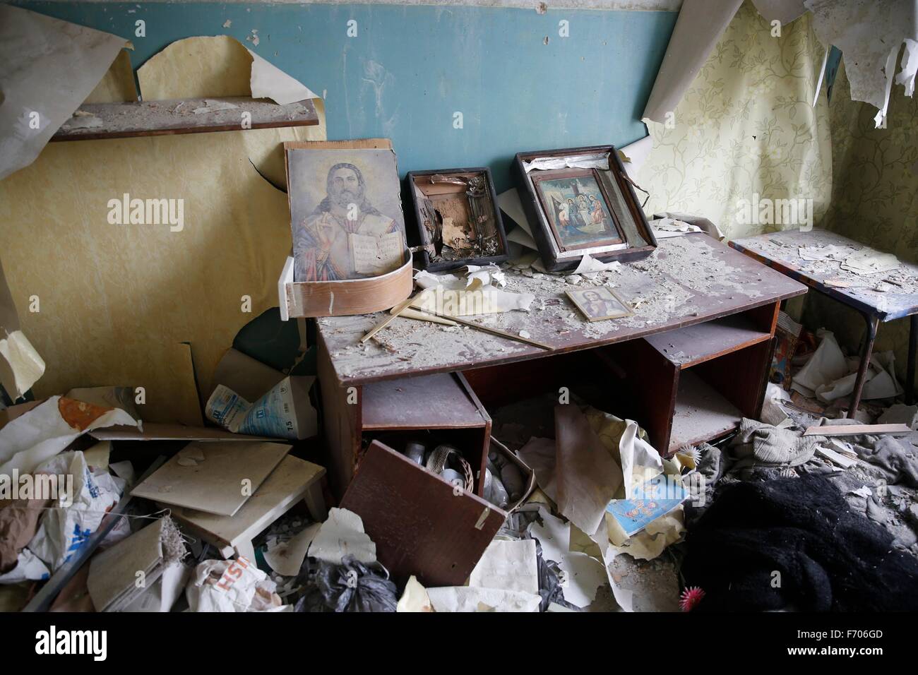 Debris litter a destroyed hospital in Seleznevka where proRussian and