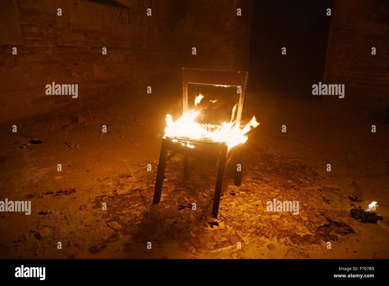 Chair on fire Stock Photo Alamy