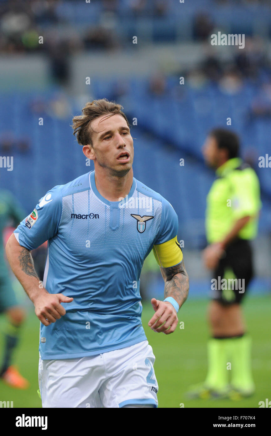 Rome, Italy. 22nd Nov, 2015. Lucas Biglia fights for the ball with Aleksandar Trajkovski during the Italian Serie A football match between S.S. Lazio and U.S. Palermo at the Olympic Stadium in Rome, on november 22, 2015 Credit:  Silvia Lore'/Alamy Live News Stock Photo