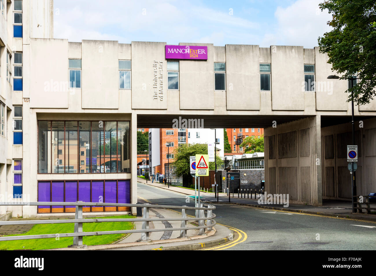 Faraday Building Bridge, Sackville Street, on the former UMIST campus, University of Manchester, Manchester, England, UK Stock Photo