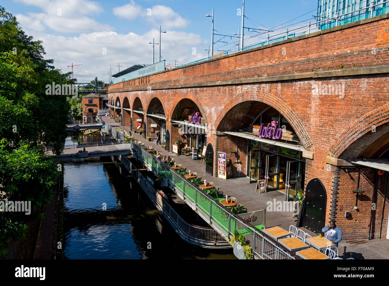 The Rochdale canal at Deansgate Locks, Whitworth Street West, Manchester, England, UK. Stock Photo