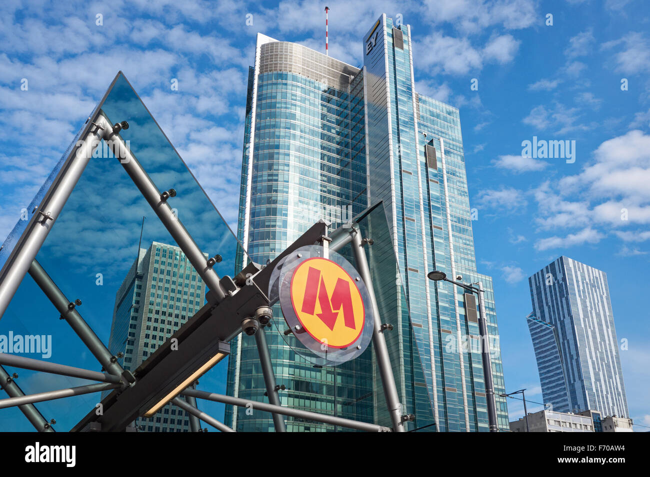 Entrance to Warsaw Metro 'Rondo ONZ' station in Warsaw, Poland Stock Photo