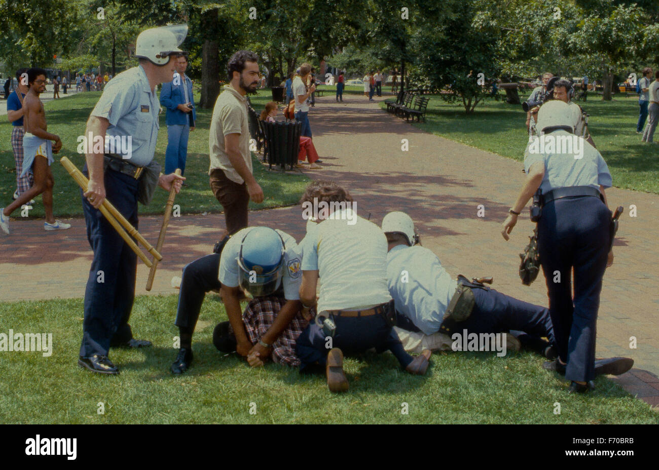 Washington, DC. USA  27th July 1980 DC and US. Park Police clash with Iranian student protesters near the White House Stock Photo