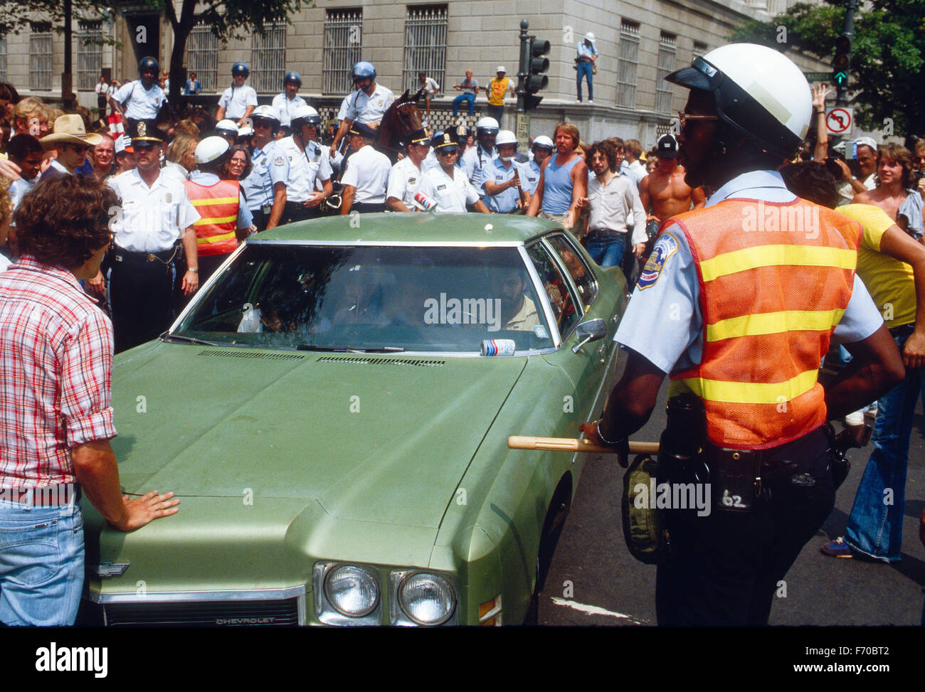 Washington, DC. USA  27th July 1980 DC and US. Park Police clash with Iranian student protesters near the White House Stock Photo