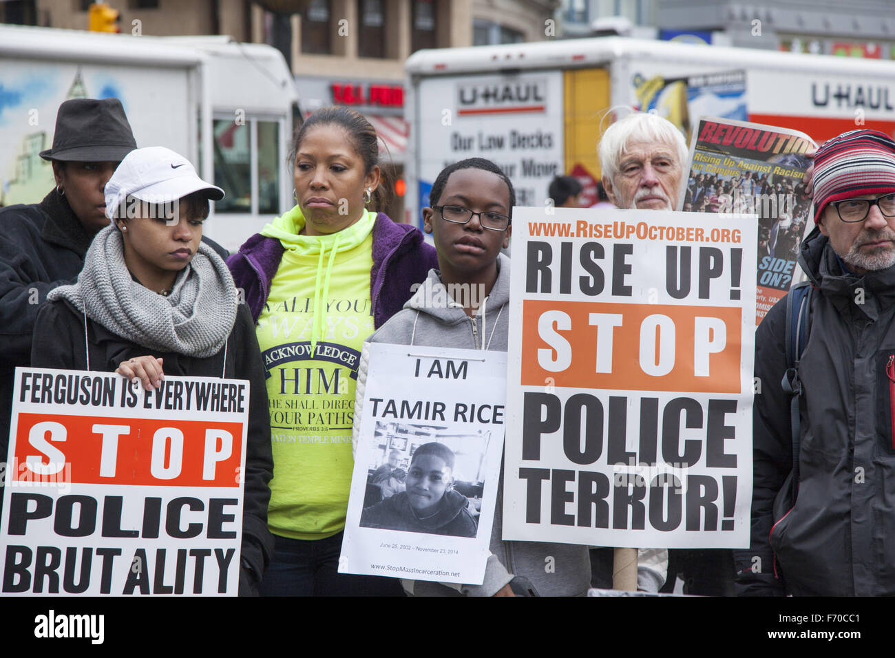 New York, USA. 22nd November, 2015. Children's March to bring more attention to police shootings of children on the 1 year anniversary of the killing by police of 12 yr. old Tamir Rice in Cleveland, Ohio. He had a toy gun. Police have not yet been charged with anything one year after the incident. Credit:  David Grossman/Alamy Live News Stock Photo