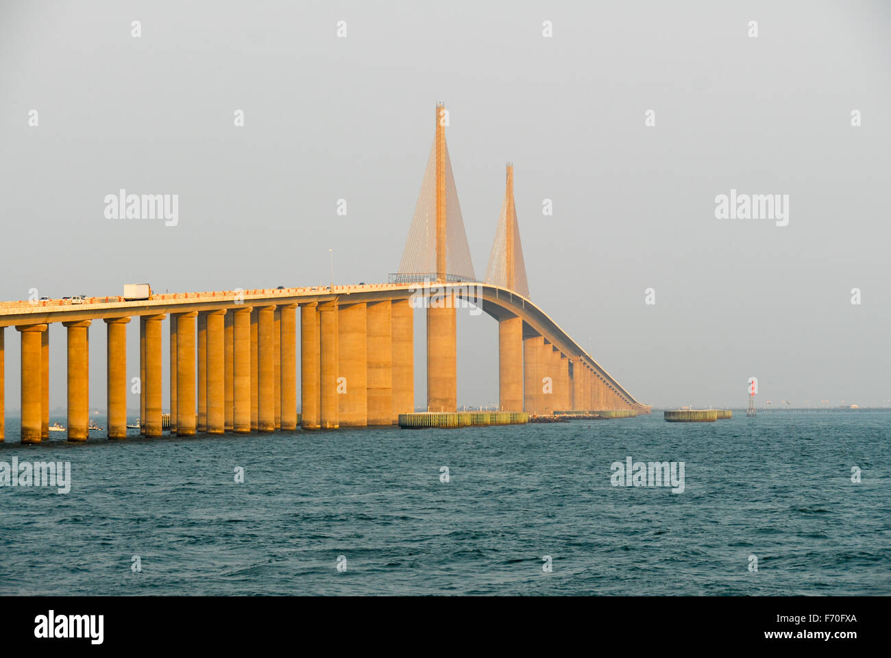 Sunshine Skyway Bridge at sunset in Tampa Bay, Florida. Stock Photo