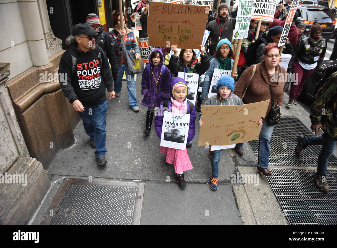 New York City, United States. 22nd Nov, 2015. Marching up Broadway. Stop Mass Incarcerations Network sponsored a children's march demanding accountability on the one year anniversary of Tamir Rice's death at the hands of the Cleveland police. © Andy Katz/Pacific Press/Alamy Live News Stock Photo