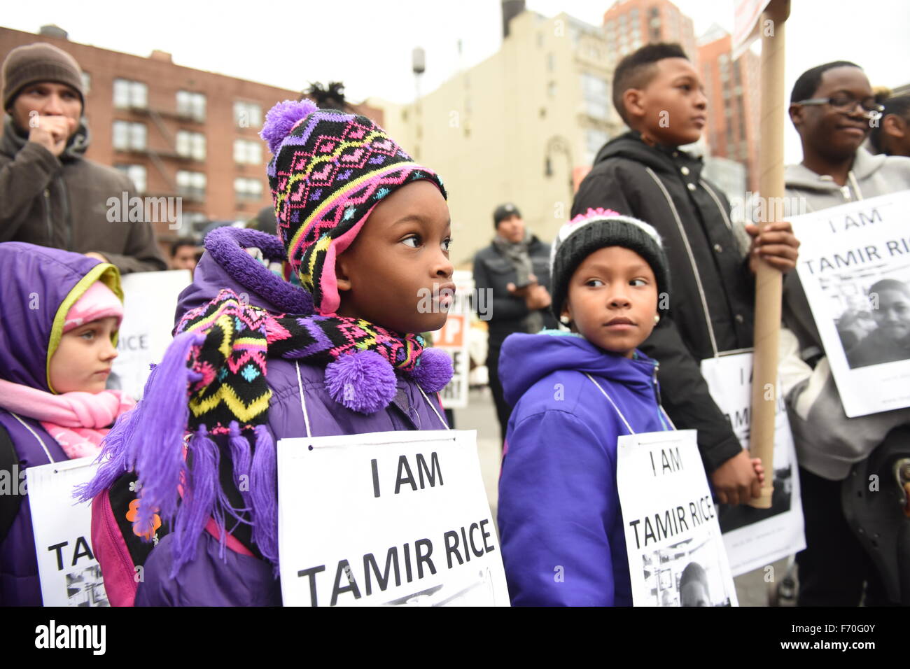 New York City, United States. 22nd Nov, 2015. Kids with Tamir Rice signs. Stop Mass Incarcerations Network sponsored a children's march demanding accountability on the one year anniversary of Tamir Rice's death at the hands of the Cleveland police. © Andy Katz/Pacific Press/Alamy Live News Stock Photo
