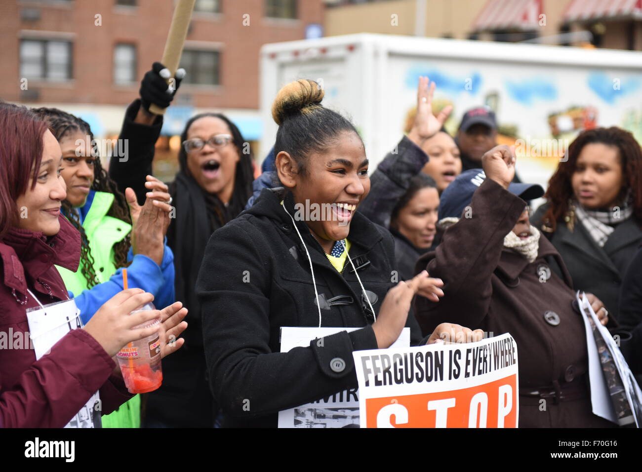 New York City, United States. 22nd Nov, 2015. Teen activists at Union Square park. Stop Mass Incarcerations Network sponsored a children's march demanding accountability on the one year anniversary of Tamir Rice's death at the hands of the Cleveland police. © Andy Katz/Pacific Press/Alamy Live News Stock Photo