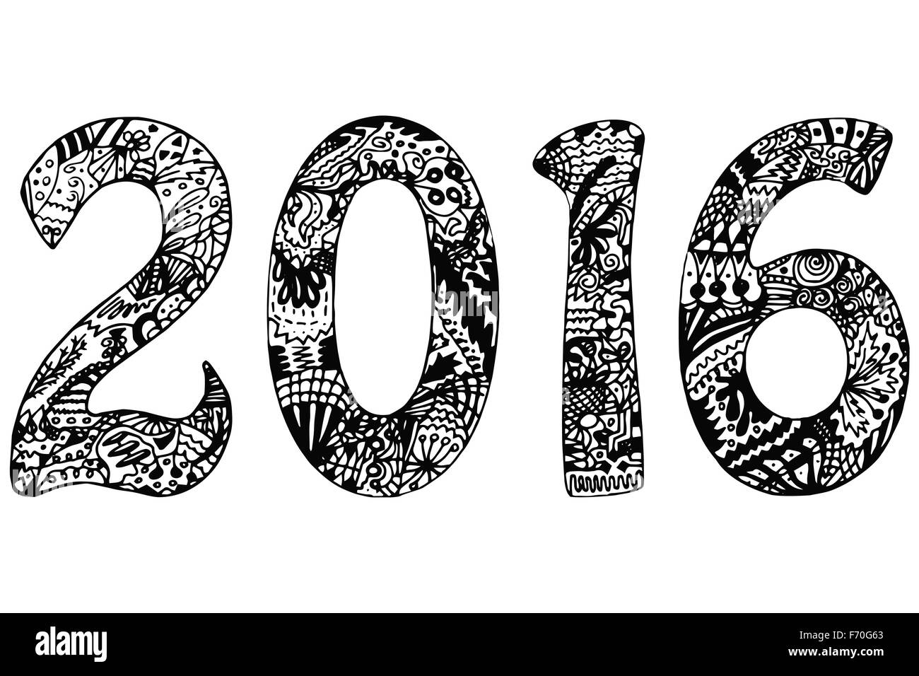 Hand drawn black and white 2016 Stock Vector