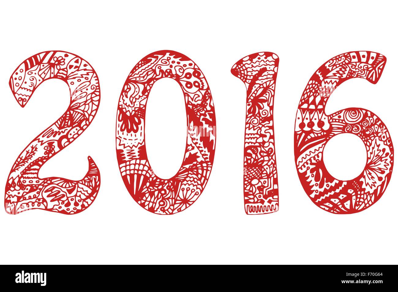 Hand drawn red and white 2016 Stock Vector
