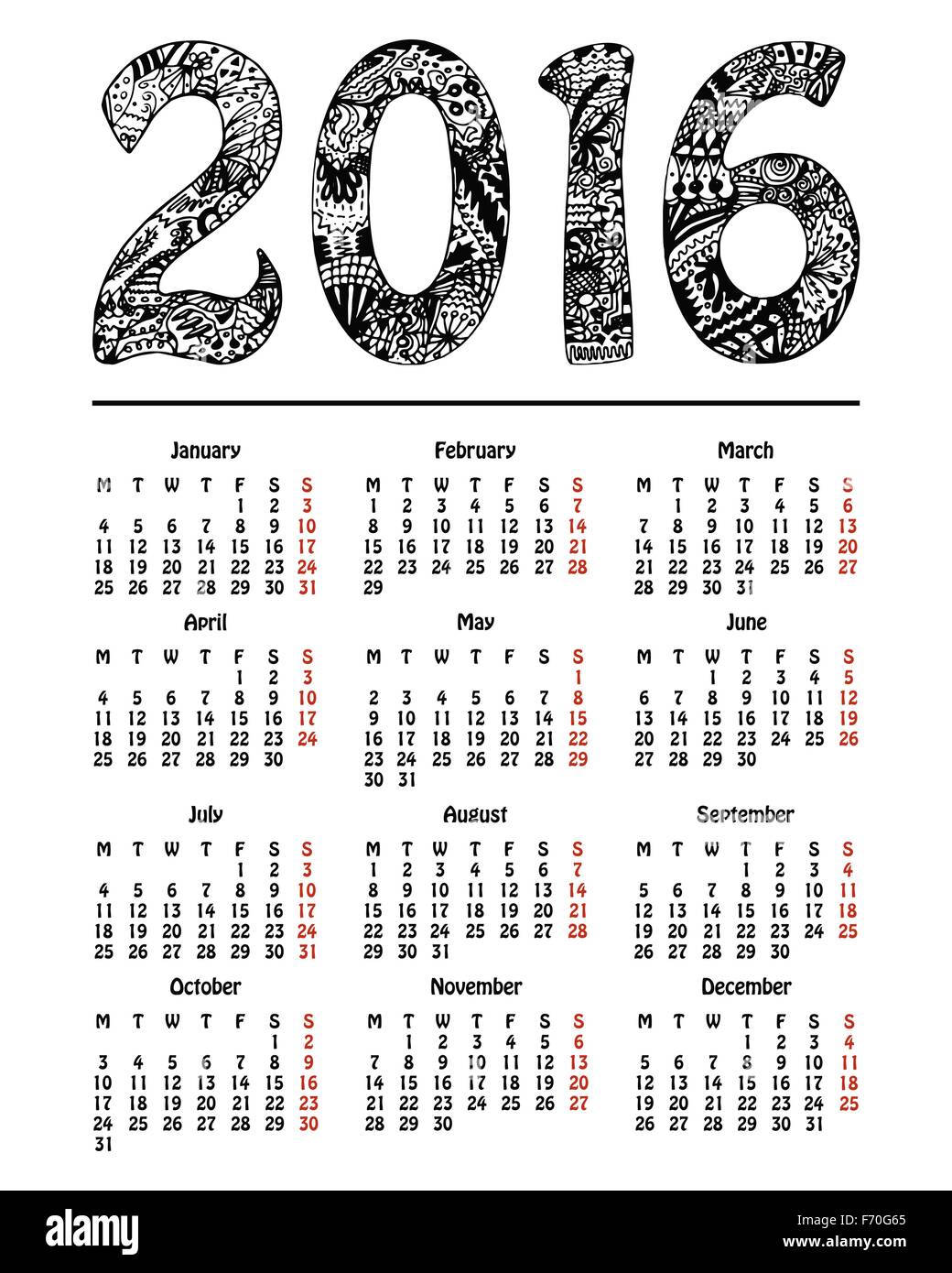 Calendar 2016, New Year Stock Vector