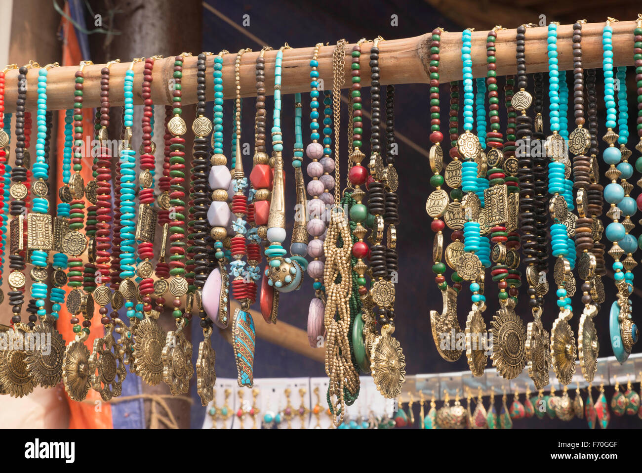 Beads necklace hanging, surajkund fair, faridabad, haryana, india, asia Stock Photo
