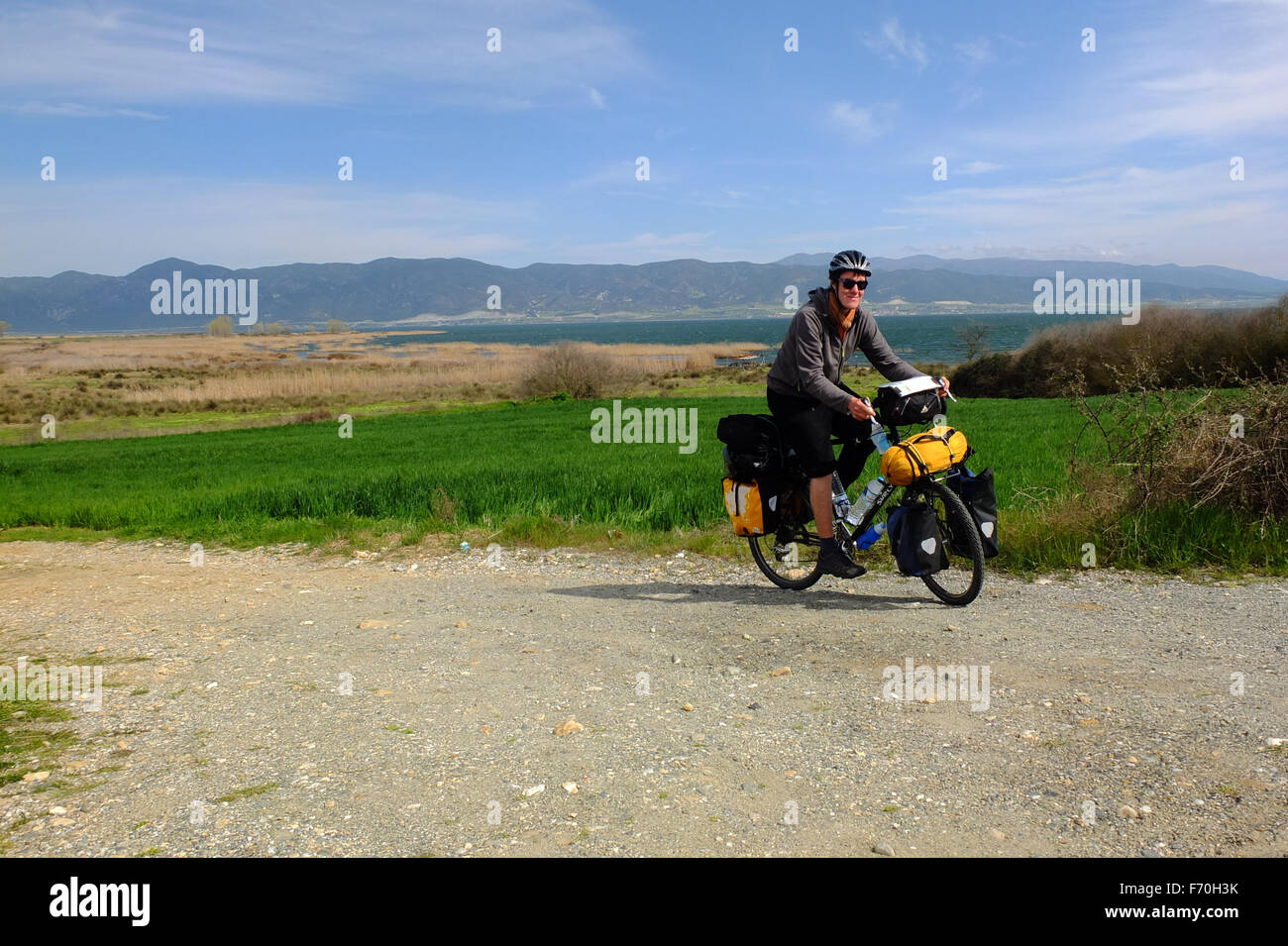 Cycle touring in Greece Stock Photo Alamy
