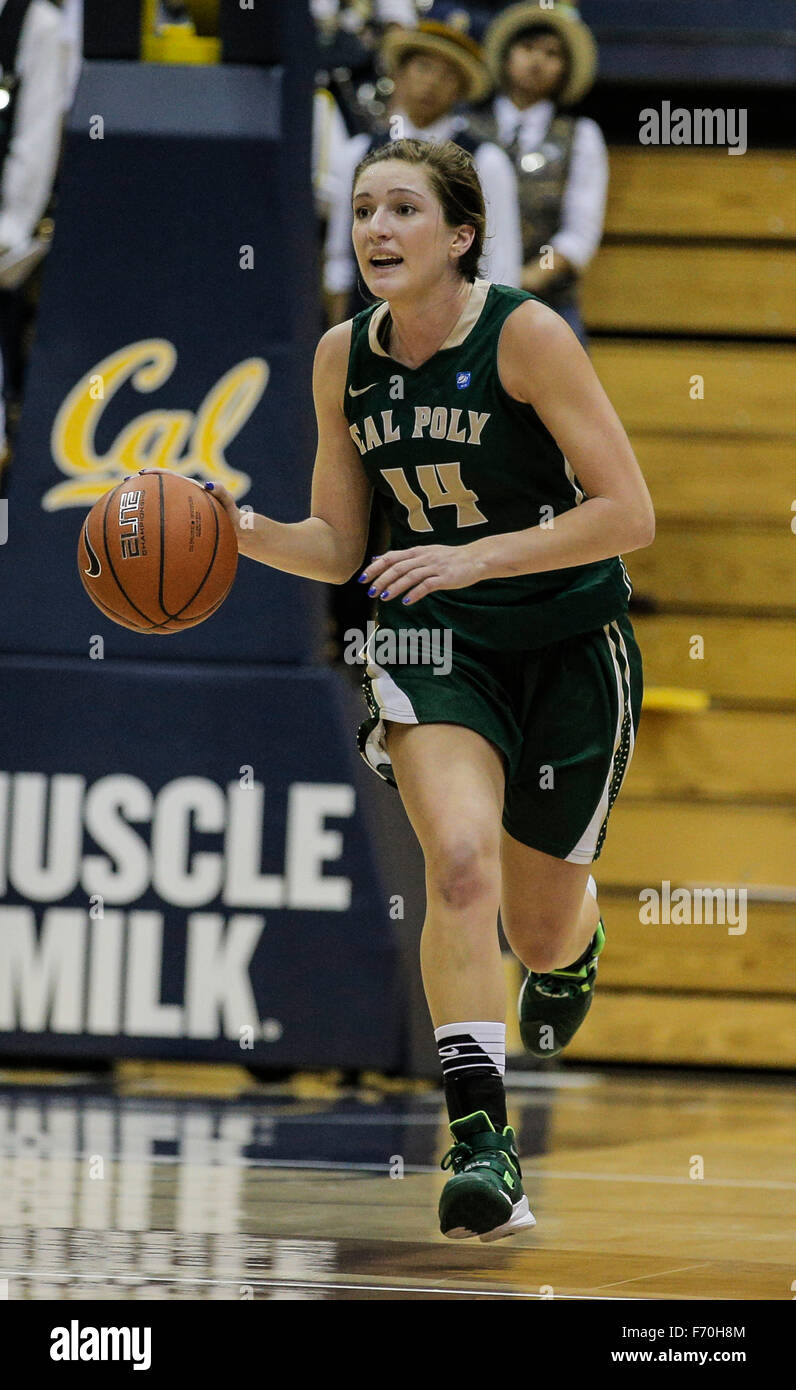 Berkeley USA CA. 22nd Nov, 2015. Cal Poly G # 14 Beth Balbierz bring the ball down court during NCAA Women's Basketball game between Cal Poly San Luis Obispo Mustangs and the California Golden Bears 57-82 lost at Hass Pavilion Berkeley Calif. Thurman James/CSM/Alamy Live News Stock Photo