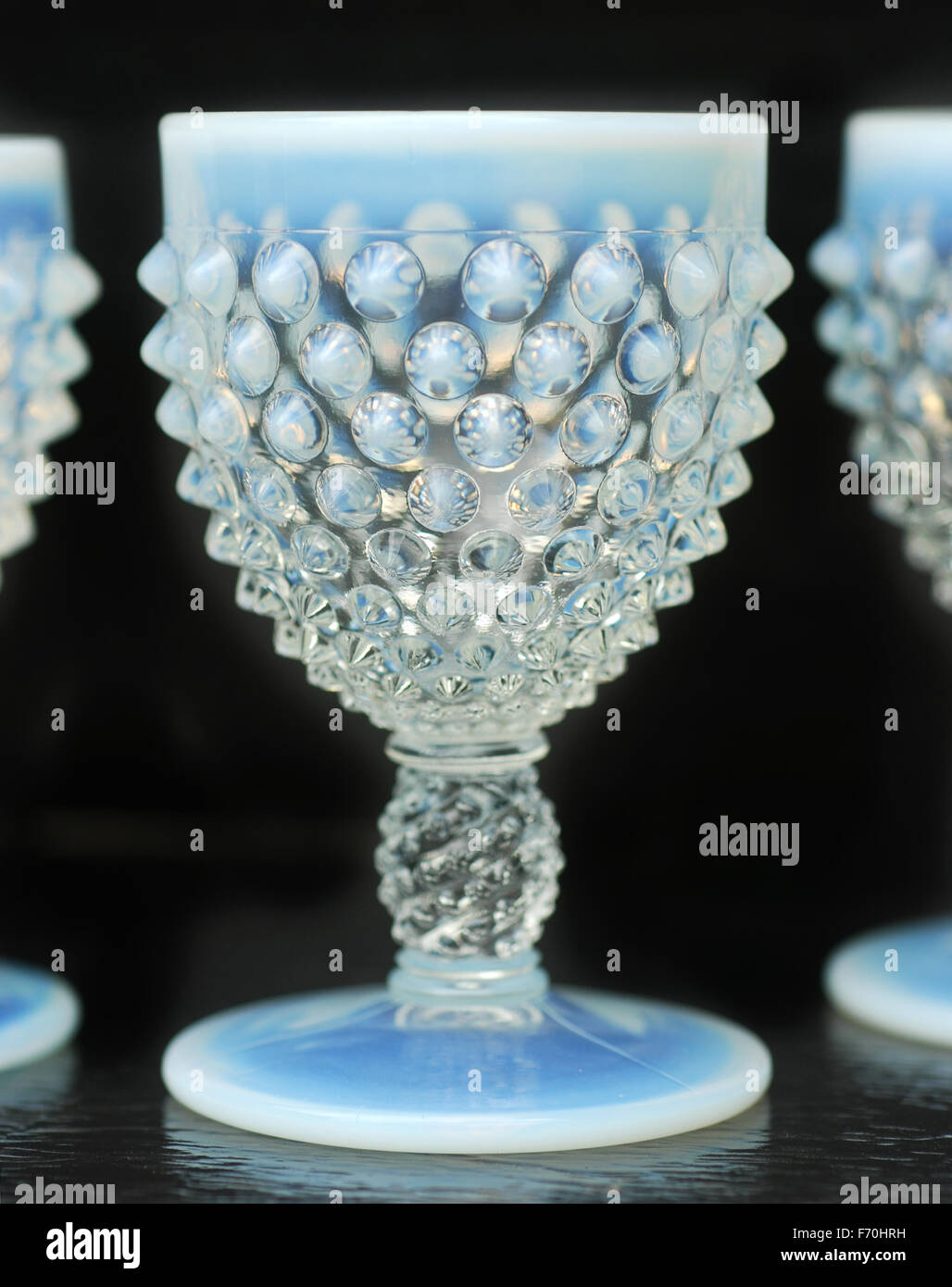 Blue opalescent hobnail glasses by Fenton Stock Photo Alamy