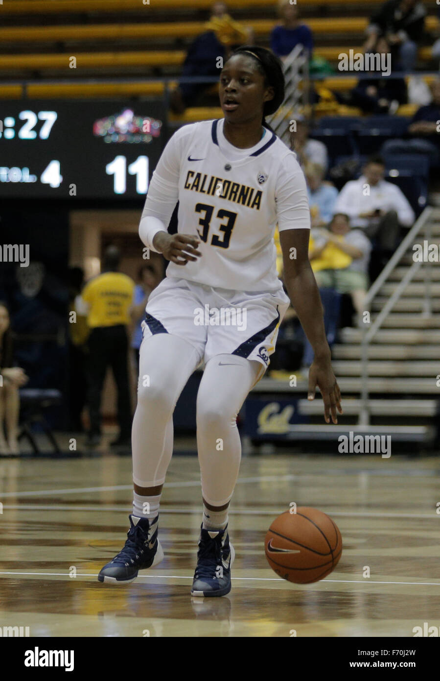 Berkeley USA CA. 22nd Nov, 2015. California G # 33 Gabby Green game stats 12 points, 5 assists and 6 steals during NCAA Women's Basketball game between Cal Poly San Luis Obispo Mustangs and the California Golden Bears 82-57 win at Hass Pavilion Berkeley Calif. Thurman James/CSM/Alamy Live News Stock Photo
