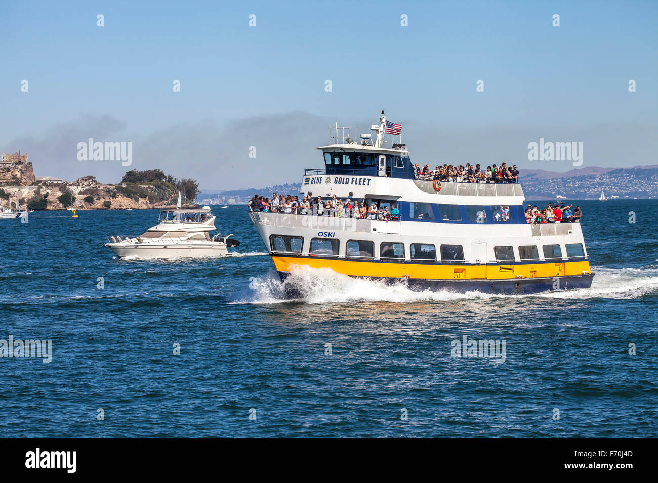 The Blue and Gold ferry transporting passengers across the San Francisco Bay, San Francisco, California, USA Stock Photo