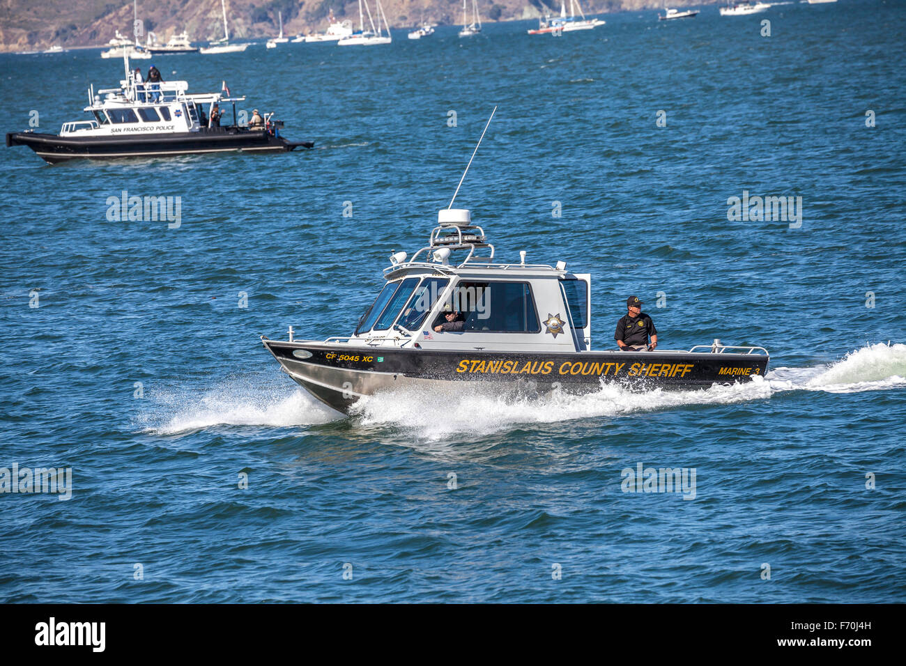 Stanislaus County Sheriff's rescue boat patrolling the San Francisco Bay during fleet week, San Francisco, California, USA Stock Photo