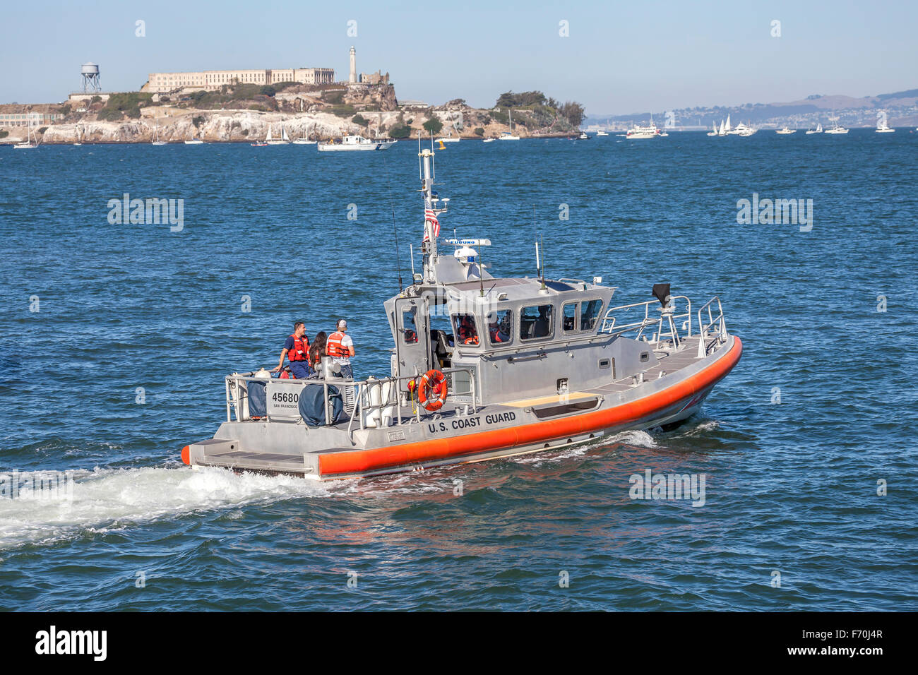 US Coast Guards rescue boat patrolling the San Francisco Bay during fleet week, San Francisco, California, USA Stock Photo