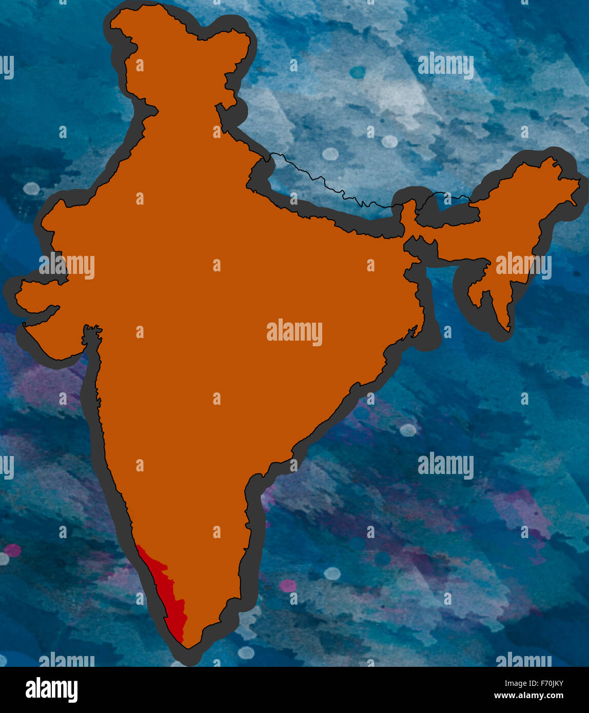 Illustration, kerala location map, india, asia Stock Photo