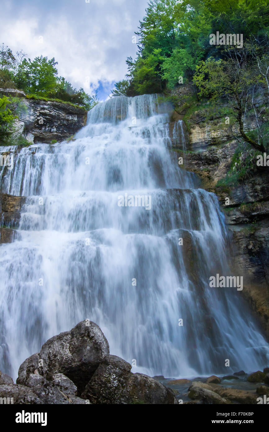 Herisson waterfall in Jura, France Stock Photo