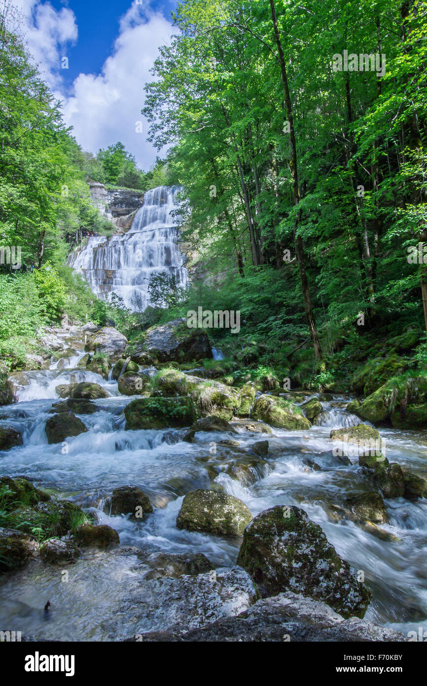 Herisson waterfall in Jura, France Stock Photo