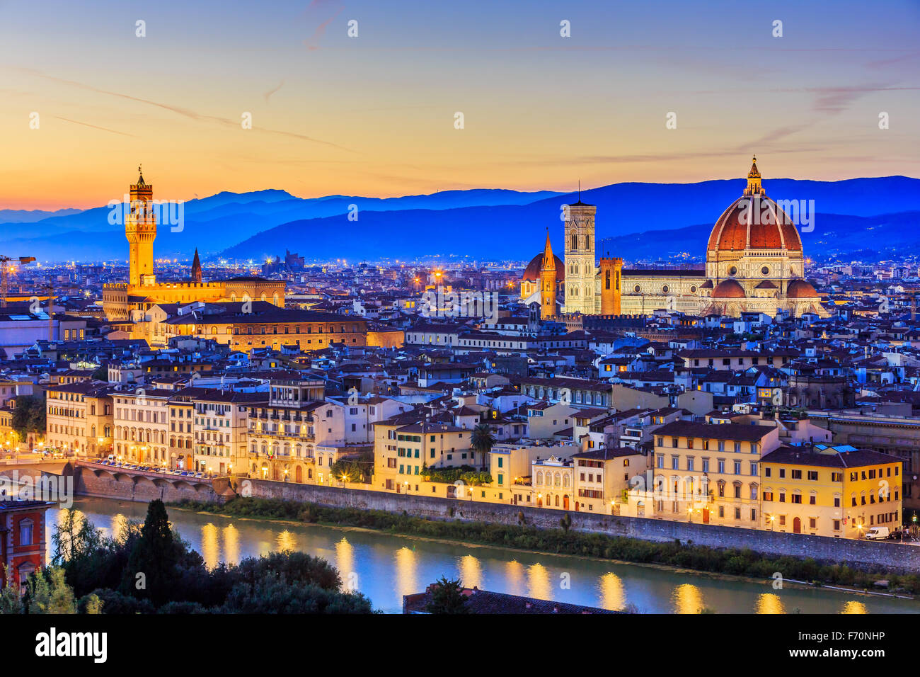 The Cathedral and the Brunelleschi Dome at sunset. Florence, Italy Stock Photo