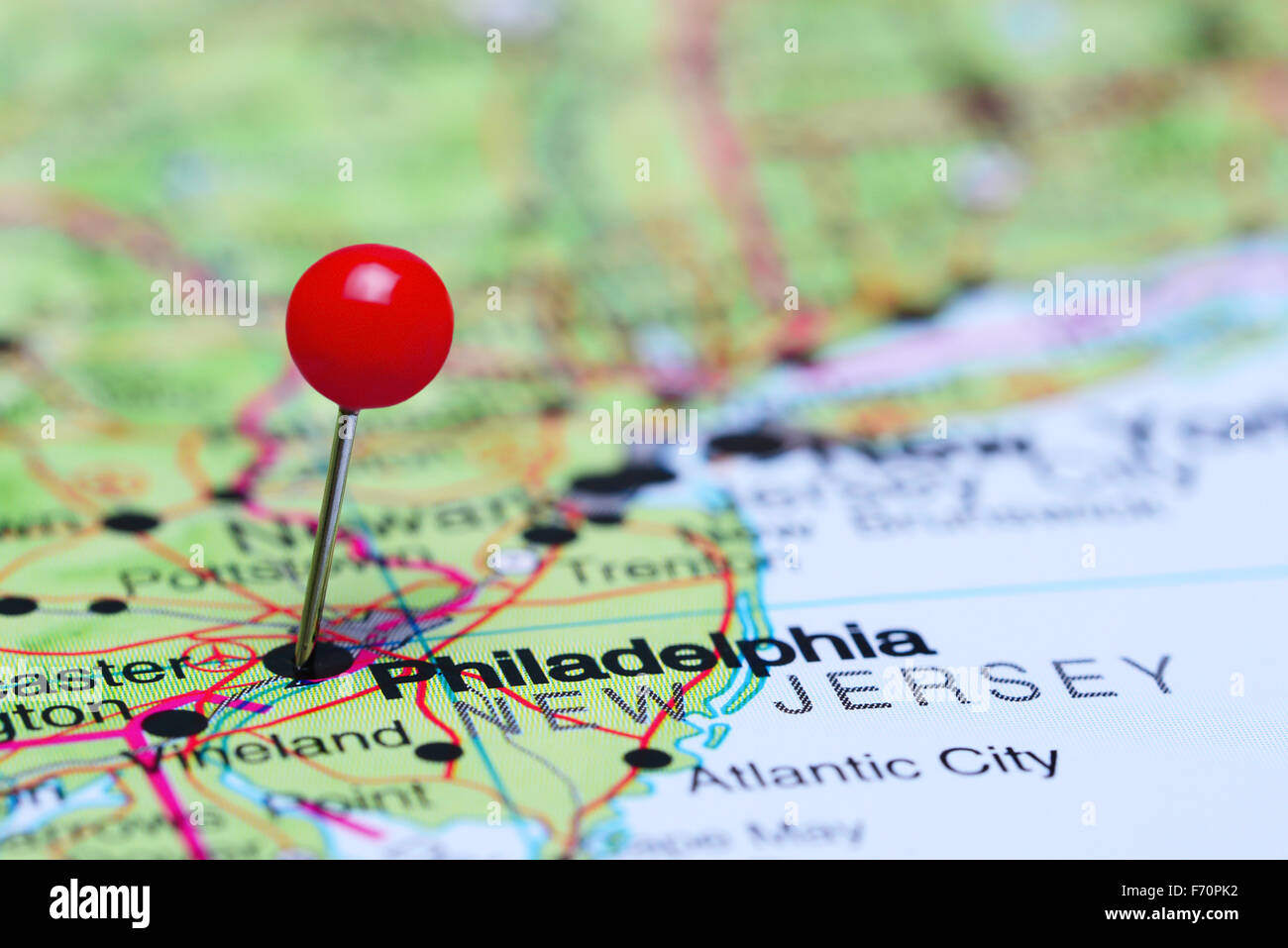 Philadelphia pinned on a map of USA Stock Photo