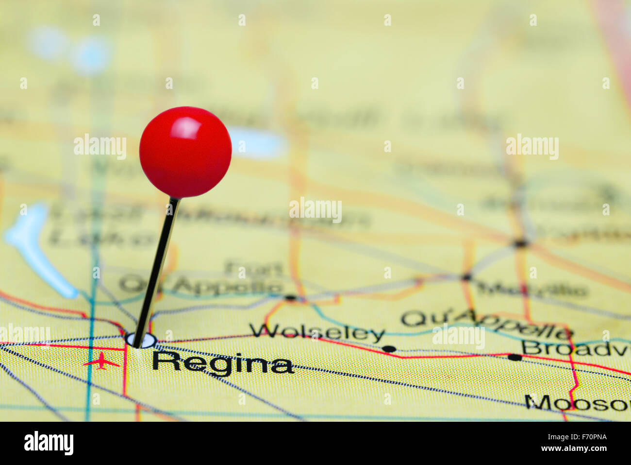 Regina pinned on a map of Canada Stock Photo Alamy