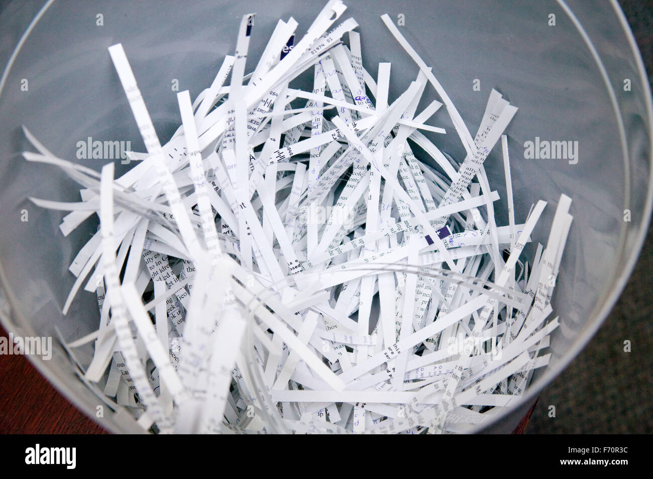 Bin full of shredded paper; ready for recycling, Destroying personal