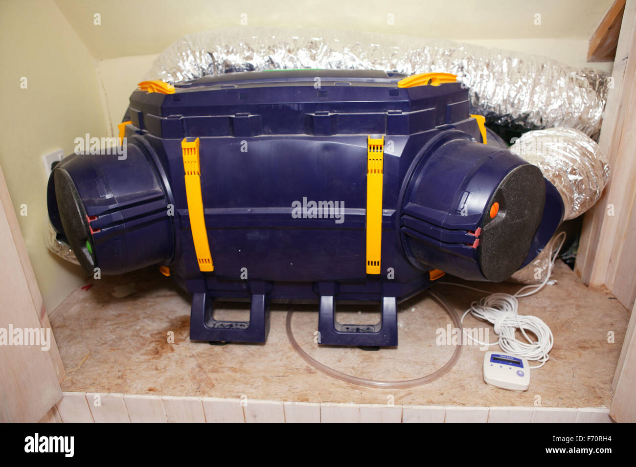 Heat exchanger used to circulate preheated fresh air through Eco House at The Wintles; Bishop's Castle, Stock Photo