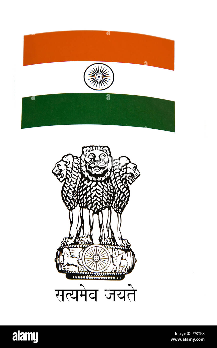 Indian Emblem and Indian flag India Stock Photo