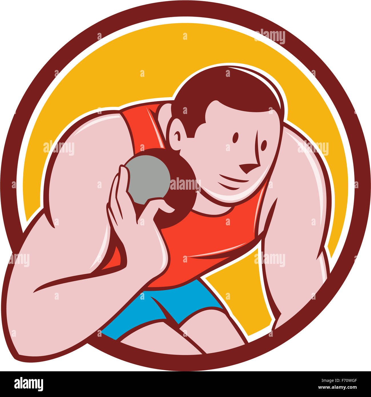 Illustration of a track and field shot put athlete ready to throw ball