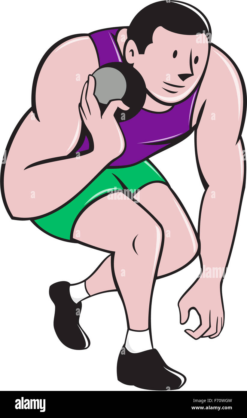 Illustration of a track and field shot put athlete ready to throw ball