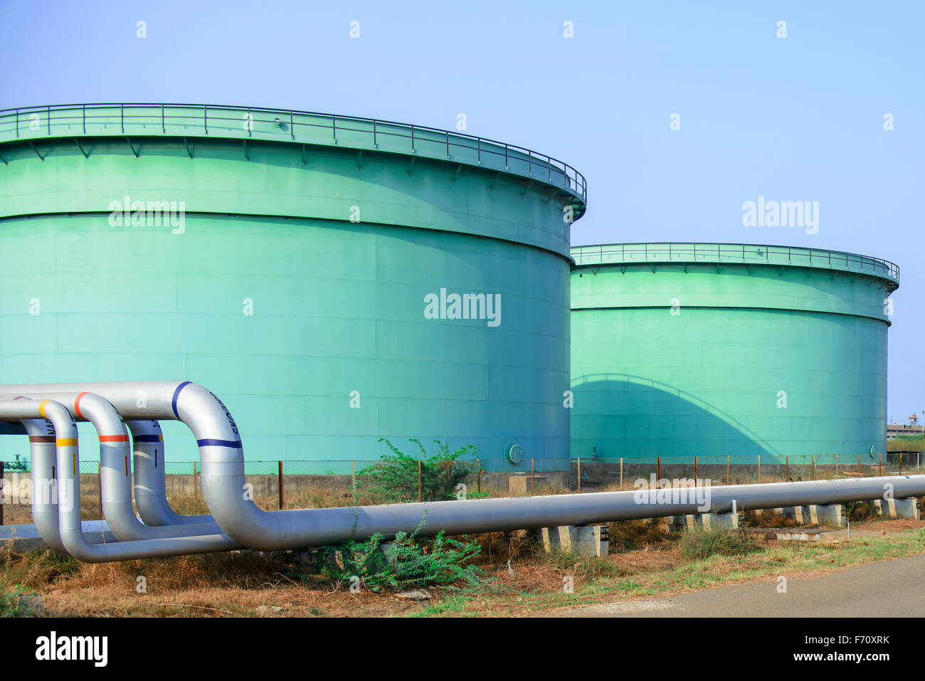 Oil storage tanks, Visakhapatnam, Andhra Pradesh, India, Asia Stock Photo