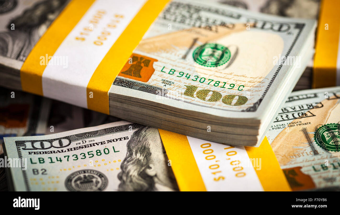 Background of new US dollars banknotes bills Stock Photo