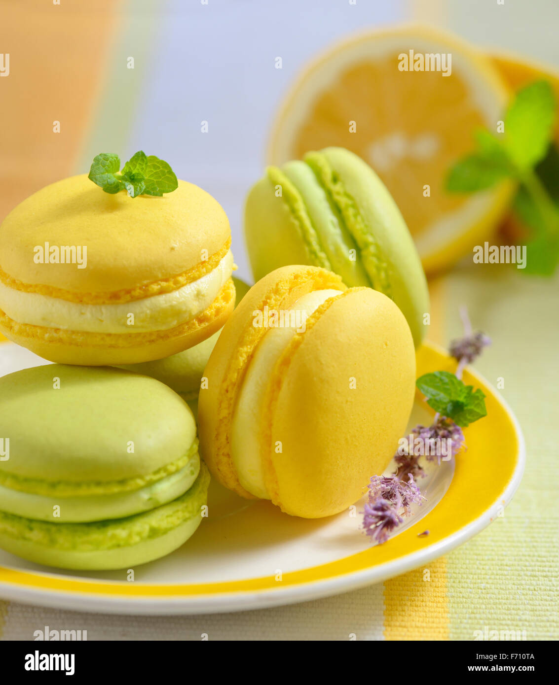 traditional french lemon and mint macaroons Stock Photo Alamy