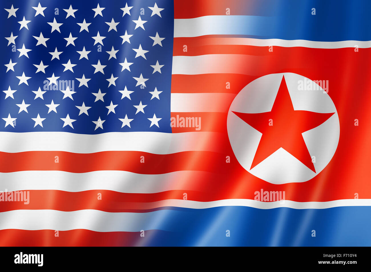 Mixed USA and North Korea flag, three dimensional render, illustration Stock Photo