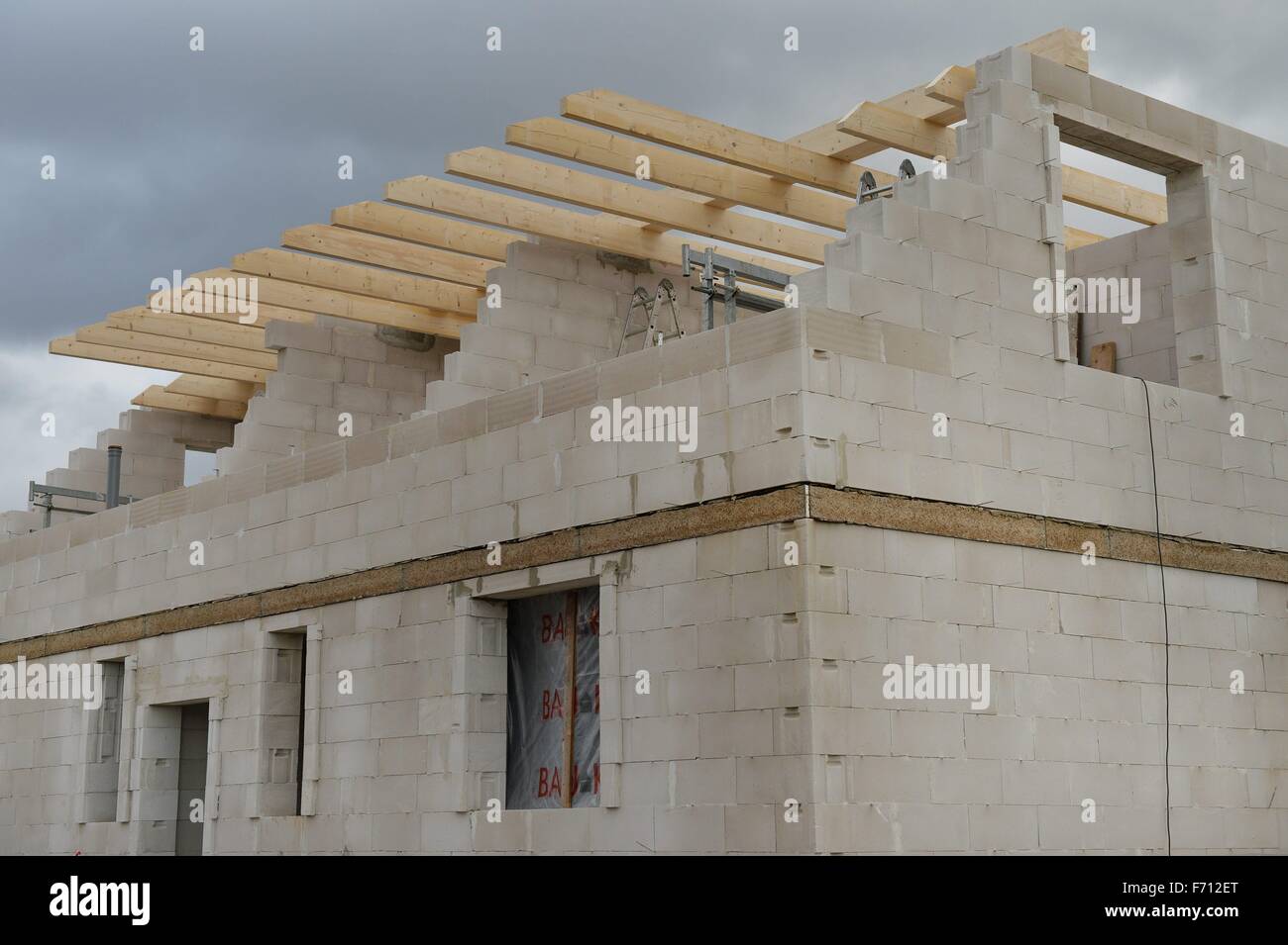 Construction area for a private house, Germany, near the city of Seesen 19. November 2015. Photo: Frank May Stock Photo