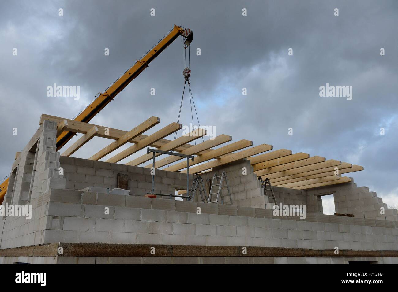 Construction area for a private house, Germany, near the city of Seesen 19. November 2015. Photo: Frank May Stock Photo