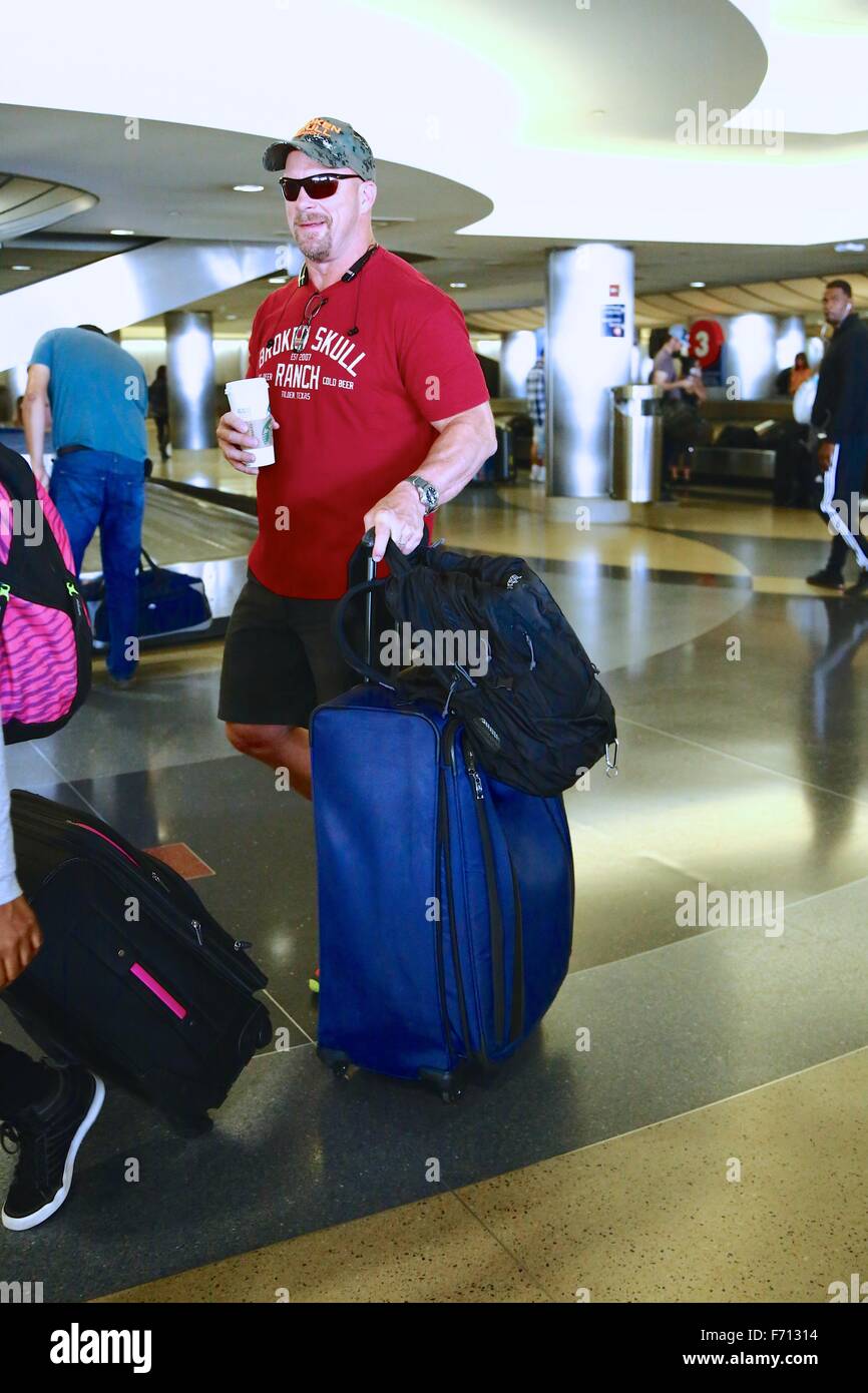 'Stone Cold' Steve Austin departs on a flight from Los Angeles International Airport (LAX)  Featuring: Stone Cold Steve Austin Where: Los Angeles, California, United States When: 20 Oct 2015 Stock Photo