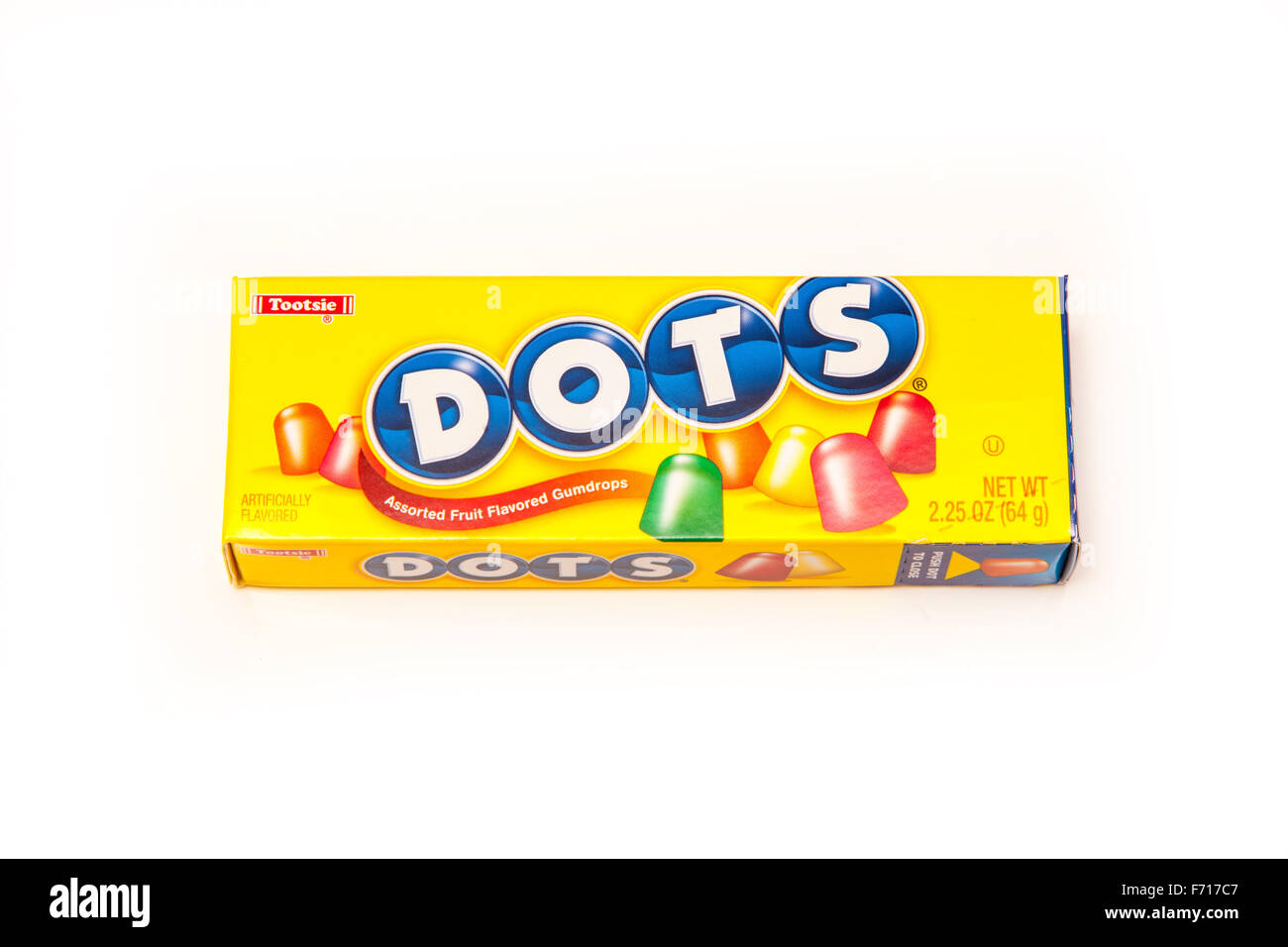 DOTS made by Tootsie, traditional American gum drop candies isolated on a white studio background. Stock Photo