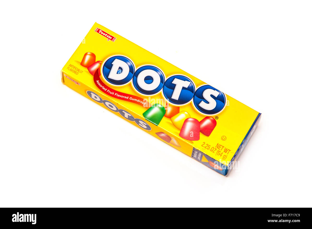 DOTS made by Tootsie, traditional American gum drop candies isolated on a white studio background. Stock Photo