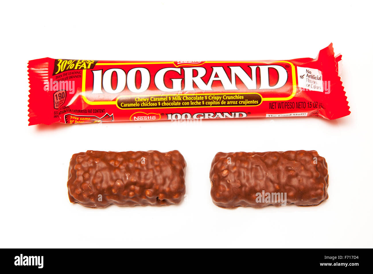 American candy a 100 Grand Bar, a chocolate bar made by Nestlé. Isolated on  a white studio background Stock Photo - Alamy
