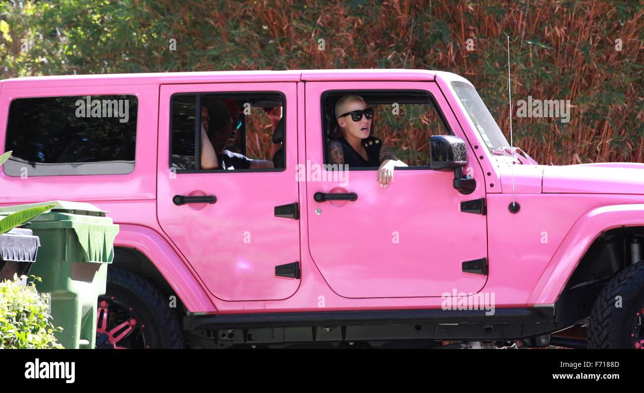 Birthday girl Amber Rose out having lunch with friends at Jinkys Cafe in Sherman Oaks before driving off in a pink SUV  Featuring: Amber Rose Where: Los Angeles, California, United States When: 21 Oct 2015 Stock Photo